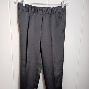 Loft Ann Taylor 4P Black Polyester Shiny Pant Elastic Waist Minimalist Chic